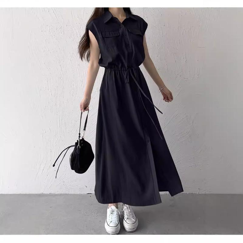 Summer New Shirt Dress Women's High-end Sense Loose Sleeveless Fashion Versatile Lazy Style Long Dress