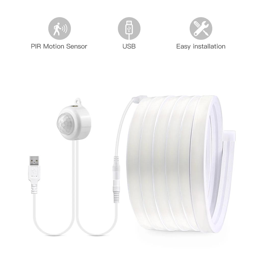 Senzor de mișcare PIR fără fir COB LED bandă Lumini cu neon USB 5V bandă neon silicon rezistent la apă dulap de bucătărie pat dulap lămpi de noapte