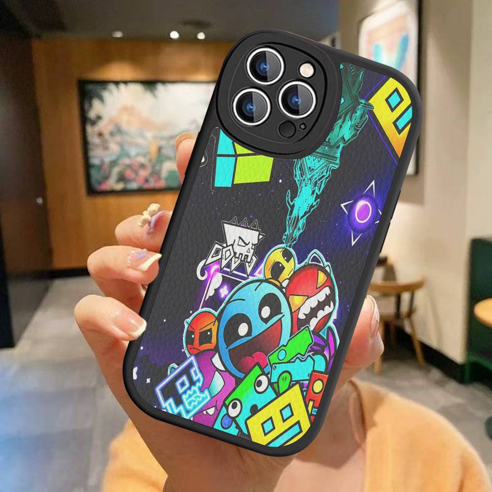 Custodia per Telefono Geometry Dash per iPhone 11 12 13 14 15 16 Pro Max Plus Copertina in Pelle