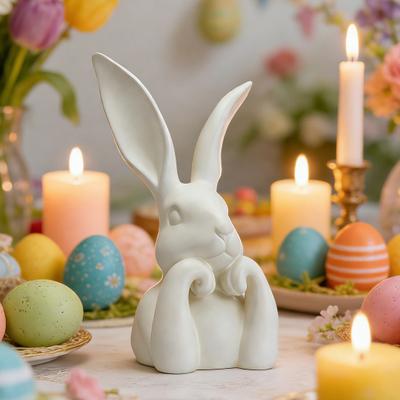 Figura de Conejo de Pascua Conejo Lindo Sosteniendo la Cara Estatua Conejo Impreso en 3D Adorno para Decoración de Sala de Estar Dormitorio Estantería Estante de Escritorio