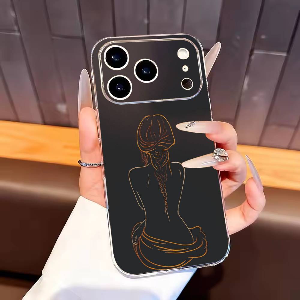 Sexy Body curve Art Phone Case For iPhone17,16,15,14,13,12,11 Plus,Pro Max Soft Transparent Cover