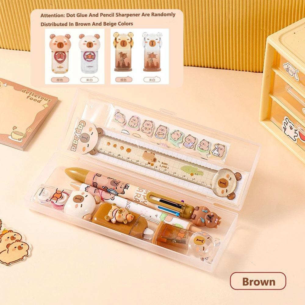 

High Quality 8-in-1 Stationery Set Capybara With Pencil Case Glue Tape Sticky Note School Office коричневий