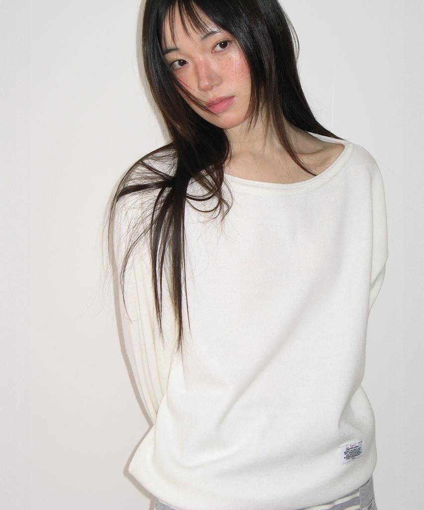RONRON Heart Button Off Shoulder Knit Ivory