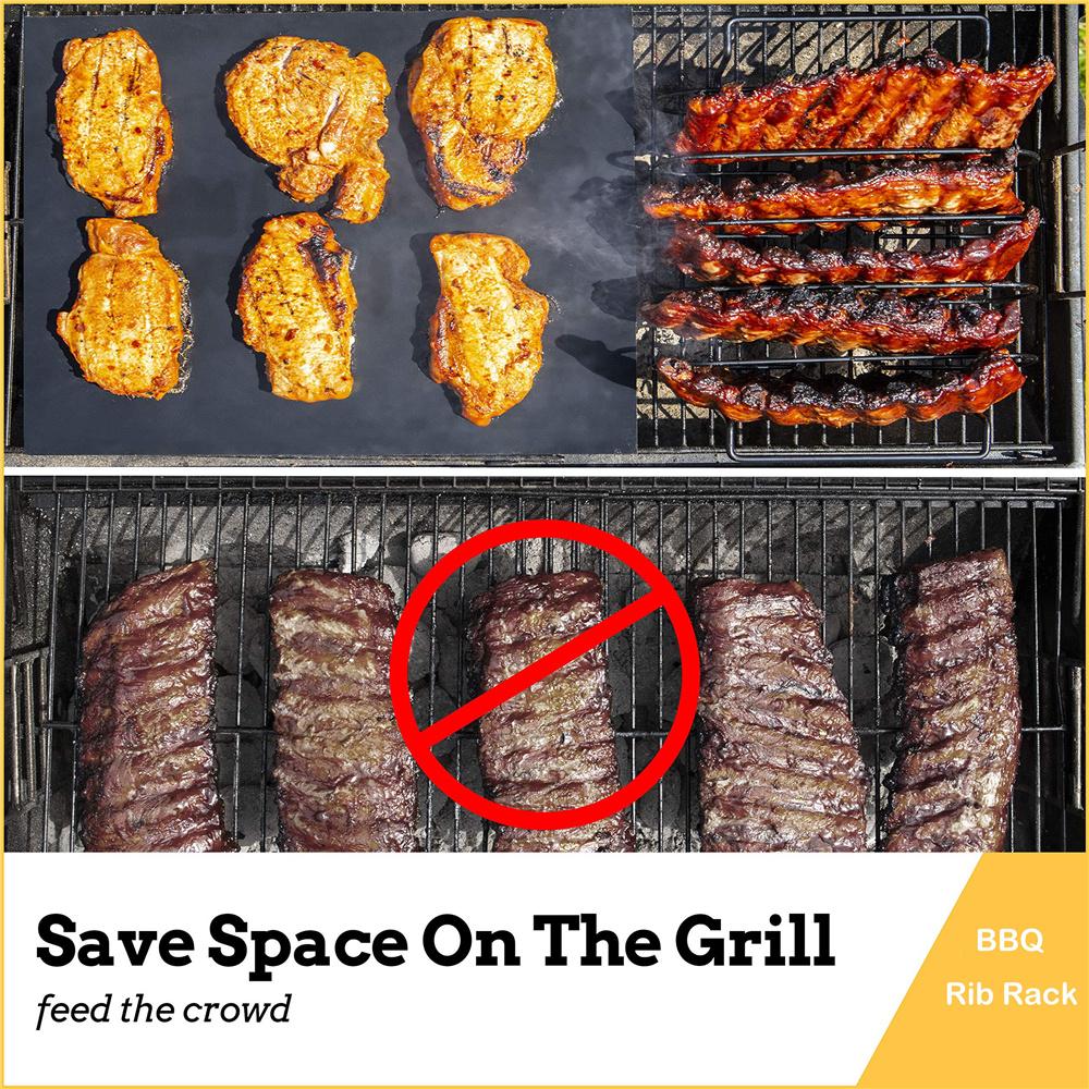 Non-Stick BBQ Rib Rack Stand Barbecue Steaks Racks Stainless Steel Chicken Beef Ribs Grill Black for Gas Smoker BBQ Tools Bbq