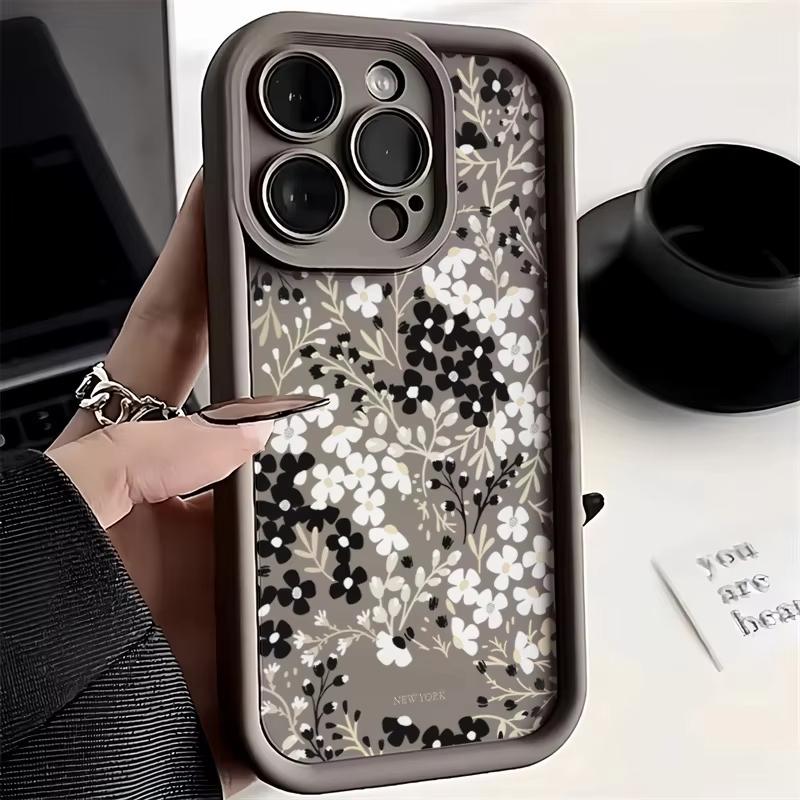 Black and White Flowers Phone Case For iPhone 17 Pro Max 16E 15 Pro 14 13 12 11 Mini AIR XS XR XS 8Plus Soft Silicone Cover