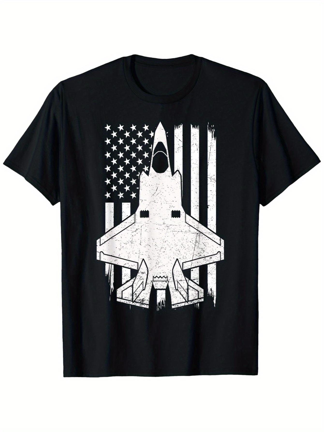 

F35 Lightning Fighter Jet Aircraft Flag USA pattern design 100 cotton short sleeve Oneck casual printed mens Tshirt 4XL