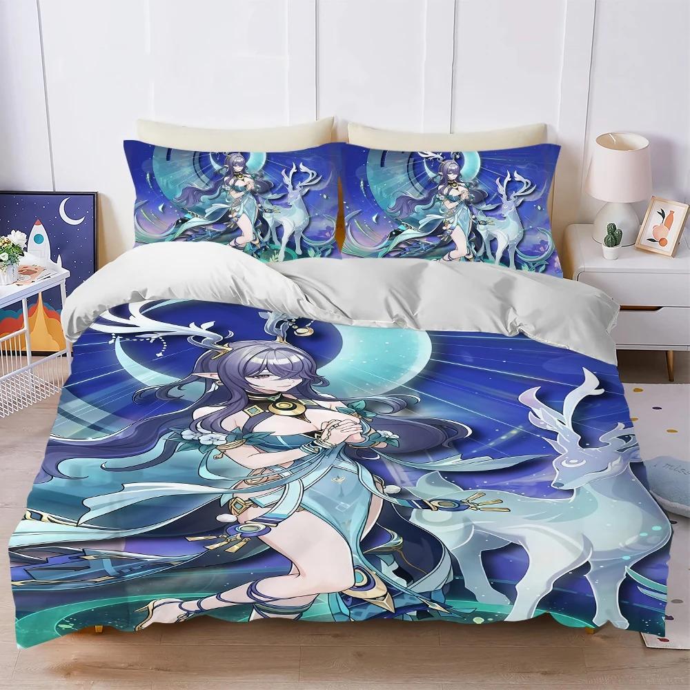 Lauma Genshin Impact Duvet Cover Set Soft Wash Bed 3 Piece Summer Comfortable Student Dormitory Home Baby Bedding Best Seller