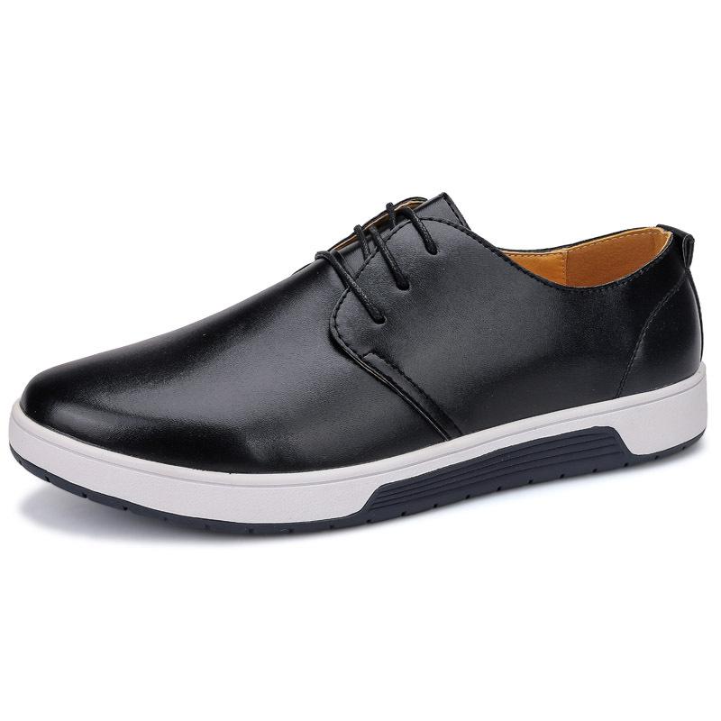 

Осень 2025 года, новая корейская версия мужских черных кожаных туфель, модная молодежная повседневная обувь, модные туфли для вождения 48 чёрный