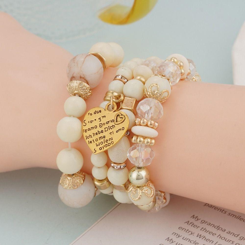 4pcs/set Crystal Beads Rice Beads Chain Bracelet Colorful Stone Wristband Bracelet Wrist Bracelets