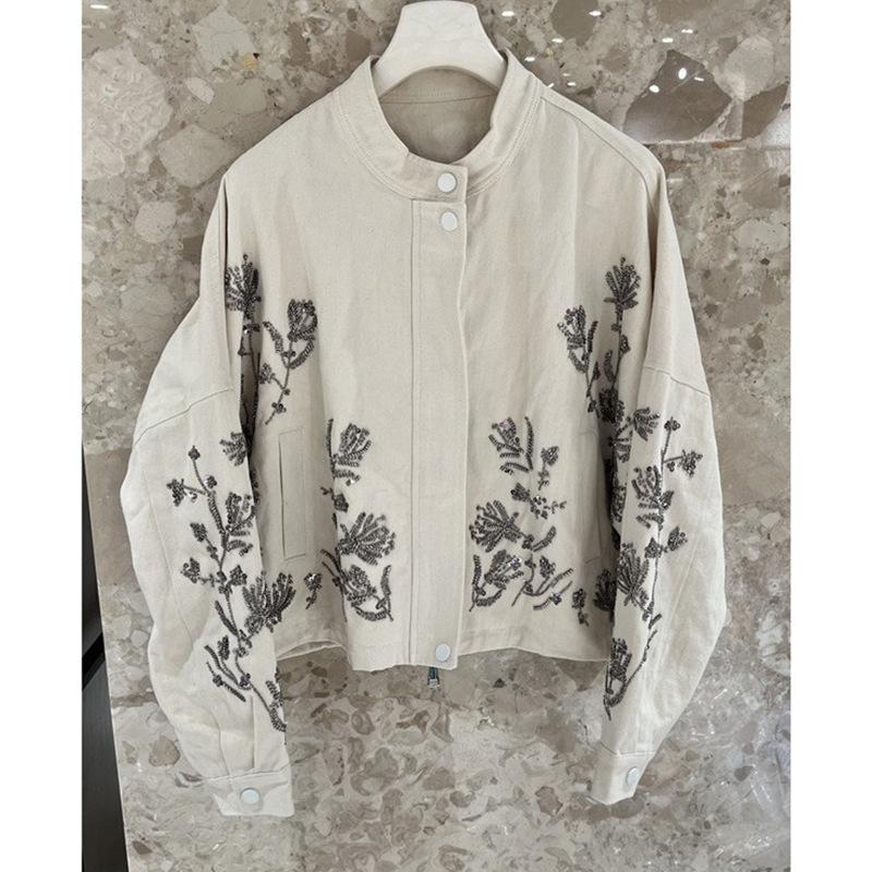 European Station Spring New Product Fashion Stand-up Collar Versatile Loose Sequin Jacquard Age Reduction Jacket Women's Top Trendy Brand