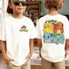 New Anime Pokemon Cosplay T Shirt Pure Cotton Short Sleeve Retro Loose Casual Family Matching Outfits For Men Women Kids