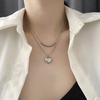French Fashion Love Heart Double Layer Titanium Steel Clavicle Necklace For Women