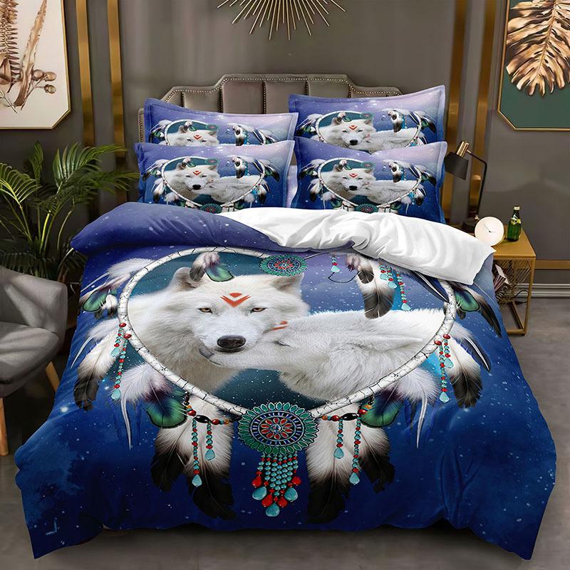 3D Animal Bedding Set for Boys Teens Room Soft Down Duvet Cover AU140 * 210 Full Size Bed Cover Single/Double Wolf Print Quilt Cover