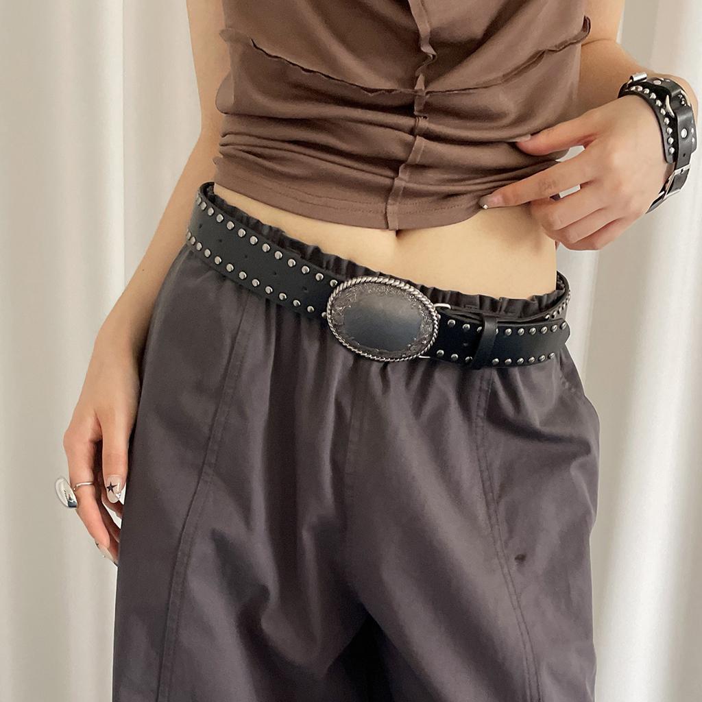 Vintage Punk Studded Belt For Women Jeans Soft PU Leather Durable Fashion Accessory