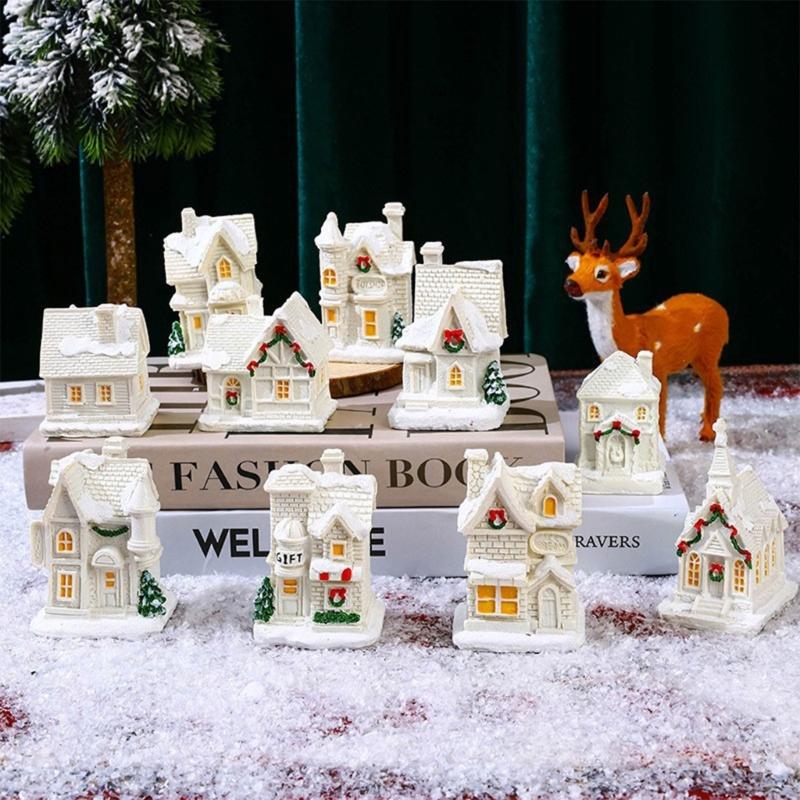 Miniature Glowing Christmas Cottages Houses Handcrafted Resin Decoration Ideal For Desktop Ornament
