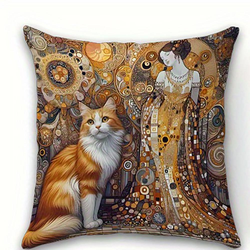 1/4pcs Artistic Cat-Printed Pillowcases Sofa cushion cover home bedroom room decoration