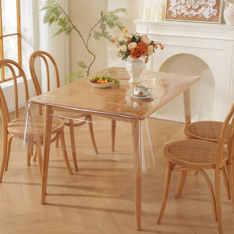 

1pc Rectangular Transparent Lock Edge Vinyl Tablecloth, Heat Resistant, Easy Wipe Clean, Scratch Resistant, Home Dining Tables Protection Cover S прозорий