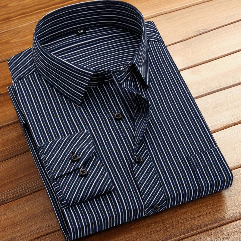 Men's Striped Long Sleeve Shirts Autumn Anti-wrinkle Business Shirt Fashion Casual Comfortable Breathe Slim Fit Shirts
