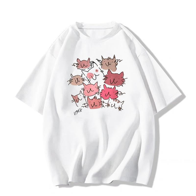 

Женская футболка больших размеров, меланжево-серая, с коротким рукавом, 2025: Свободный дизайн, Американский трендовый бренд, Универсальный топ с рукавом до локтя M белый