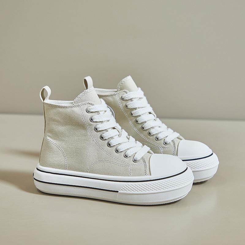 Plátěné tenisky na platformě pro ženy Šněrovací běžecká vycházková obuv Tenisky Ležérní Prodyšné tenisky Nazouváky Lehké vysoké plátěné boty