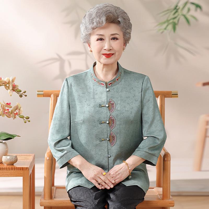 

Grandma s Chinese-Style Summer Tang Suit for Women - Elegant Elderly Top 2XL [115-125 lbs]