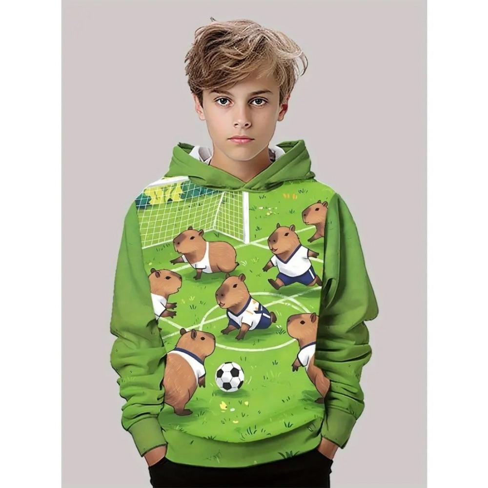 

Новая детская мягкая толстовка 2025 года с 3D-принтом капибары, для футбольного матча, повседневная детская спортивная одежда 13-14Y