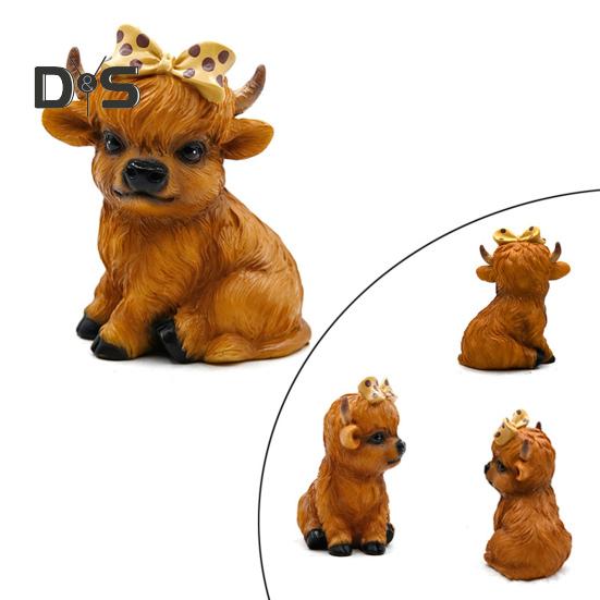 Highland Cow Ornament Resin Highland Cow Statue with Polka-Dot Bow Table Highland Cattle Sculpture for Home Farmhouse Tiered Tray Decor Cow Lovers