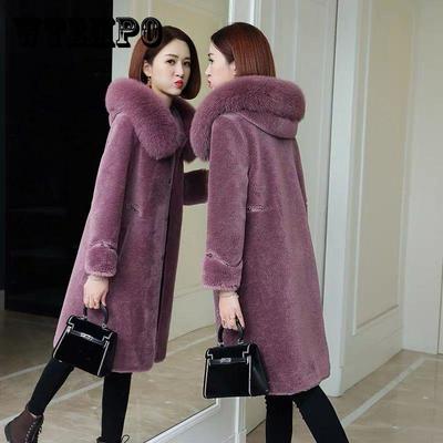 100% Cashmere Overcoat Women's Long Fur Coat Hooded Plus Size Wool Trench Coat with Fox Fur Collar