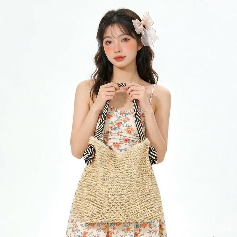 Nautical Straw Woven Shoulder Crossbody Bag