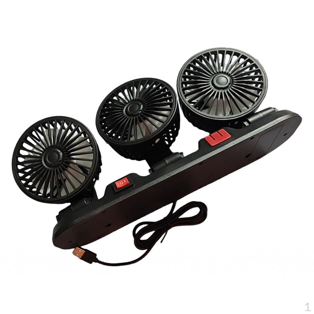Triple Head Car Fan Wide Angle Air Supply USB Powered 360° Rotatable for Truck Drivers