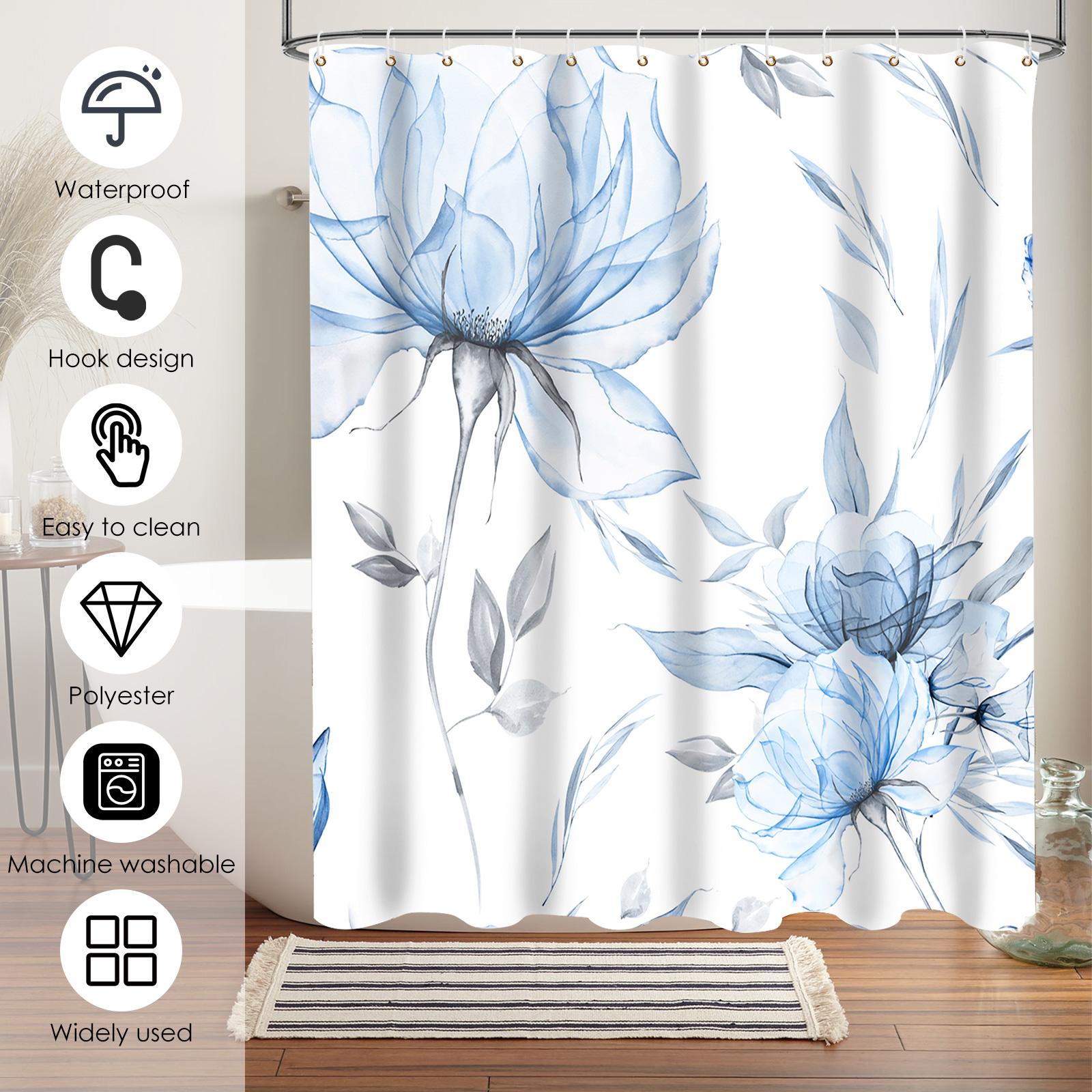 Watercolor Floral Shower Curtain with 12 Hooks Waterproof Bathroom Curtain Machine Washable for Chic Elegant Bathroom 72x72inch