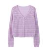 2025 Women's Plus Size Ice Silk V-Neck Knit Cardigan - Summer Sun Protection, Solid Color, Thin, Hollow-Out Short Shawl Jacket