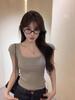 2025 Summer Women's Square Neck Short Sleeve Knit T-Shirt: Spicy Slimming Base Top
