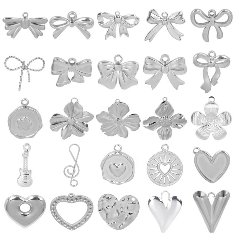 6pcs Breloque Acier Inoxydable Stainless Steel Music Note Flower Charms For Jewelry Making Supplies Heart Pendant Diy Materials