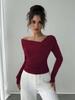 European & American Korean-Style Cross Neck Long Sleeve Top: Slimming Casual Solid Color for Spring & Autumn.