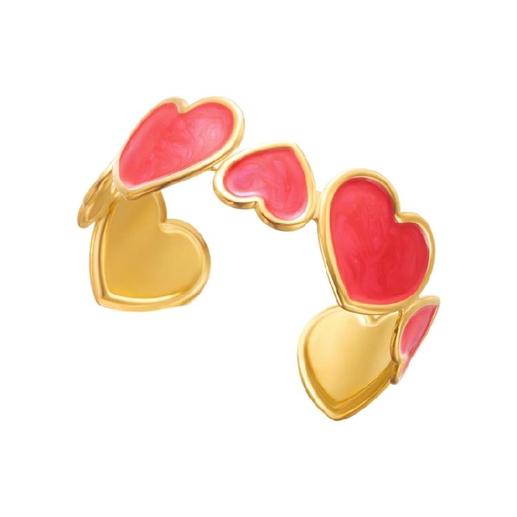 Bijou Manchette Cœur Effet Huile Goutte Unique Acier Inoxydable Doré Accessoires Bracelet Romantique pour Fête pour Femmes