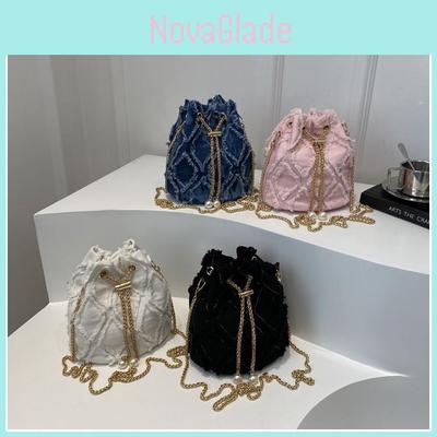 Stylish Korean Denim Bucket Bag With Versatile Large Capacity For Casual Outings