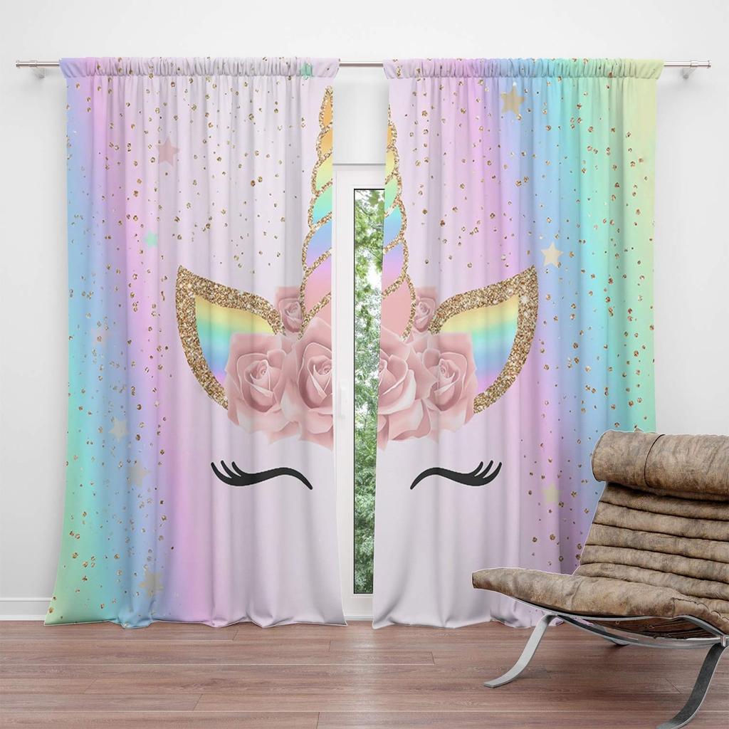 Unicorn Blackout Drape Rainbow High Shade Protection Window Drapes Unicorn Bed Chamber Living Area Room Deco for Girls Kids Set of 2 Panels