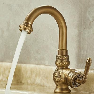 Antique Carved Bathroom Faucet Basin Faucets Brass Hot & Cold Bathroom Sink Faucet Deck Mounted Lavotory Faucet Mixer Water Tap