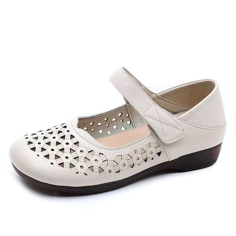 Genuine Leather Sandals Hollow Women 2025 New Model Summer Large Size Wedges Heel Shoes Comfort Women Soft Casual Sandals