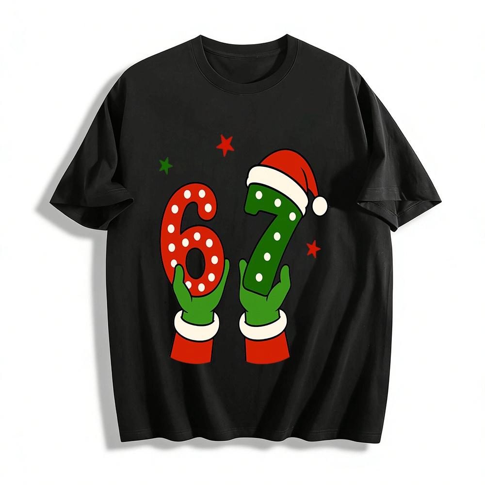 

Christmas Green Red Polka Dot Number 67 Print Family Tops Pure cotton T-shirt XXS