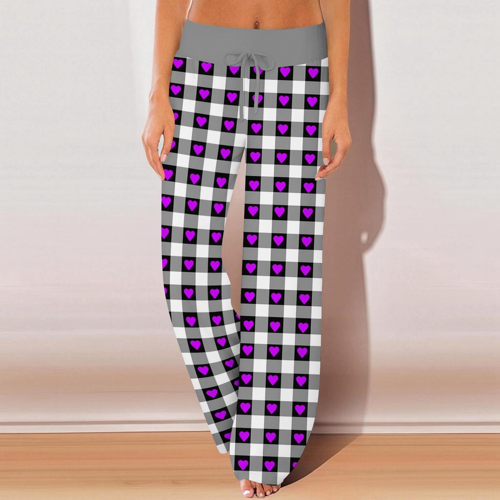 Damen Pyjamahose Nachtwäsche Lässige Hose mit Kordelzug und elastischer Taille Bequeme gerade lockere Yogahose