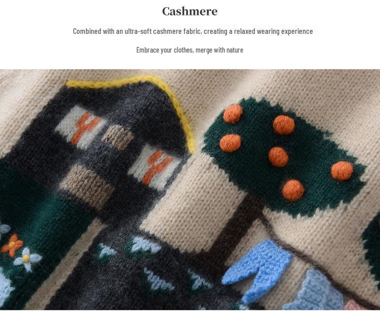 Spring & Autumn Hand-Knitted Sleeveless Cashmere Jacquard Vest - Retro Round Neck, Loose Fit