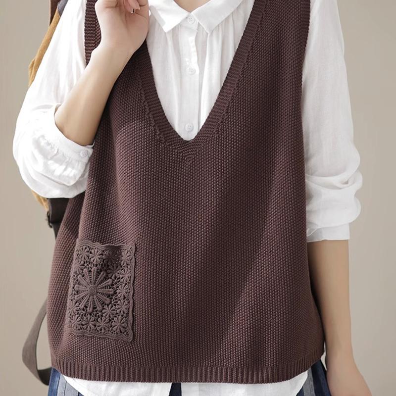 Round Neck Knitted Vest Women Spring Casual Sleeveless Wide Loose Adults