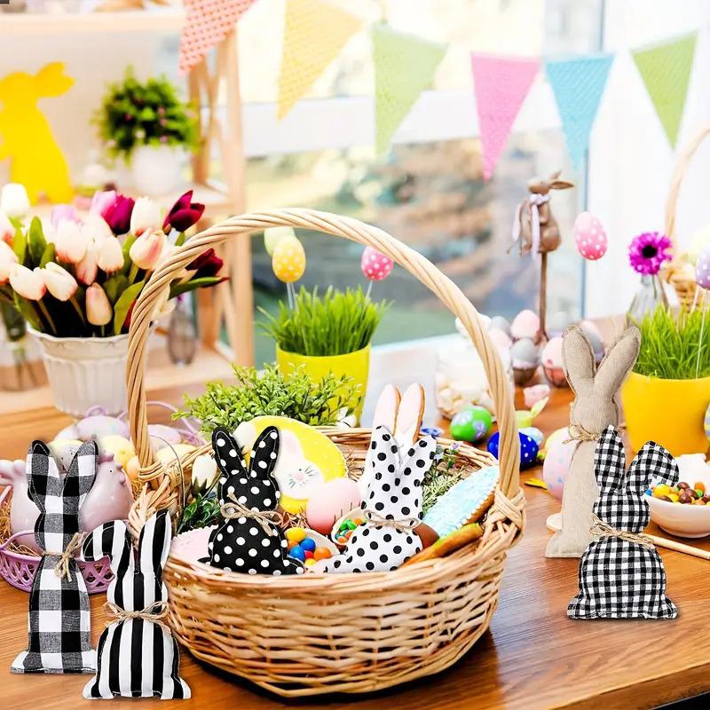 Sett med seks kaninbrett Ornament dekorasjon Polka Dot påskestoff Søt rutete feriefest lite frisk