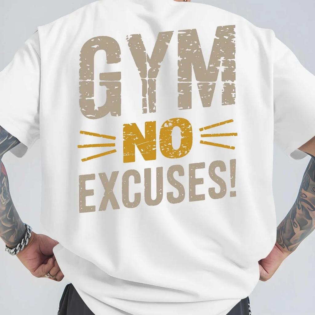 Gym Men Cotton TShirt Summer Short Sleeve Vintage Streetwear Muscle Fit White No Excuses Workout Fitness