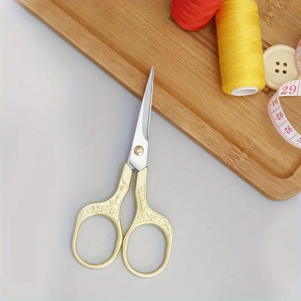 1pc-Flower Vintage Stainless Steel Household Scissors, Square Handle Embroidered Scissors, Student Office Small Scissors