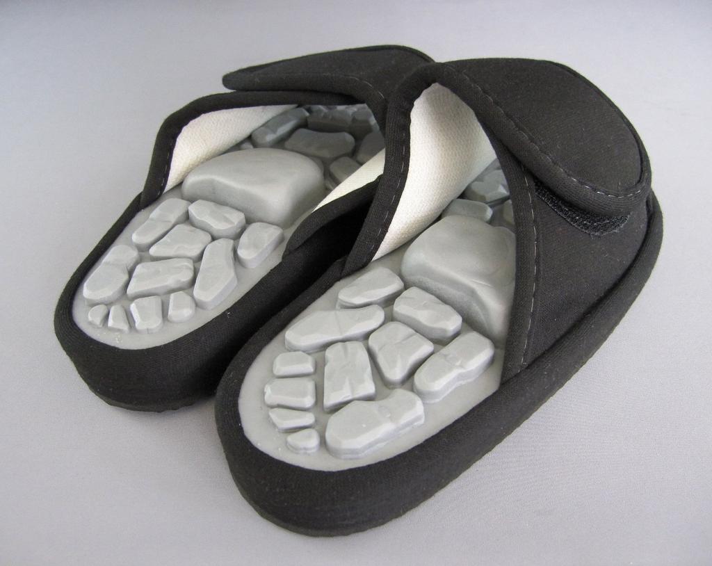 Funami Health Medium 1870 Slippers, Body-Friendly Rock, Black, (23-24cm),