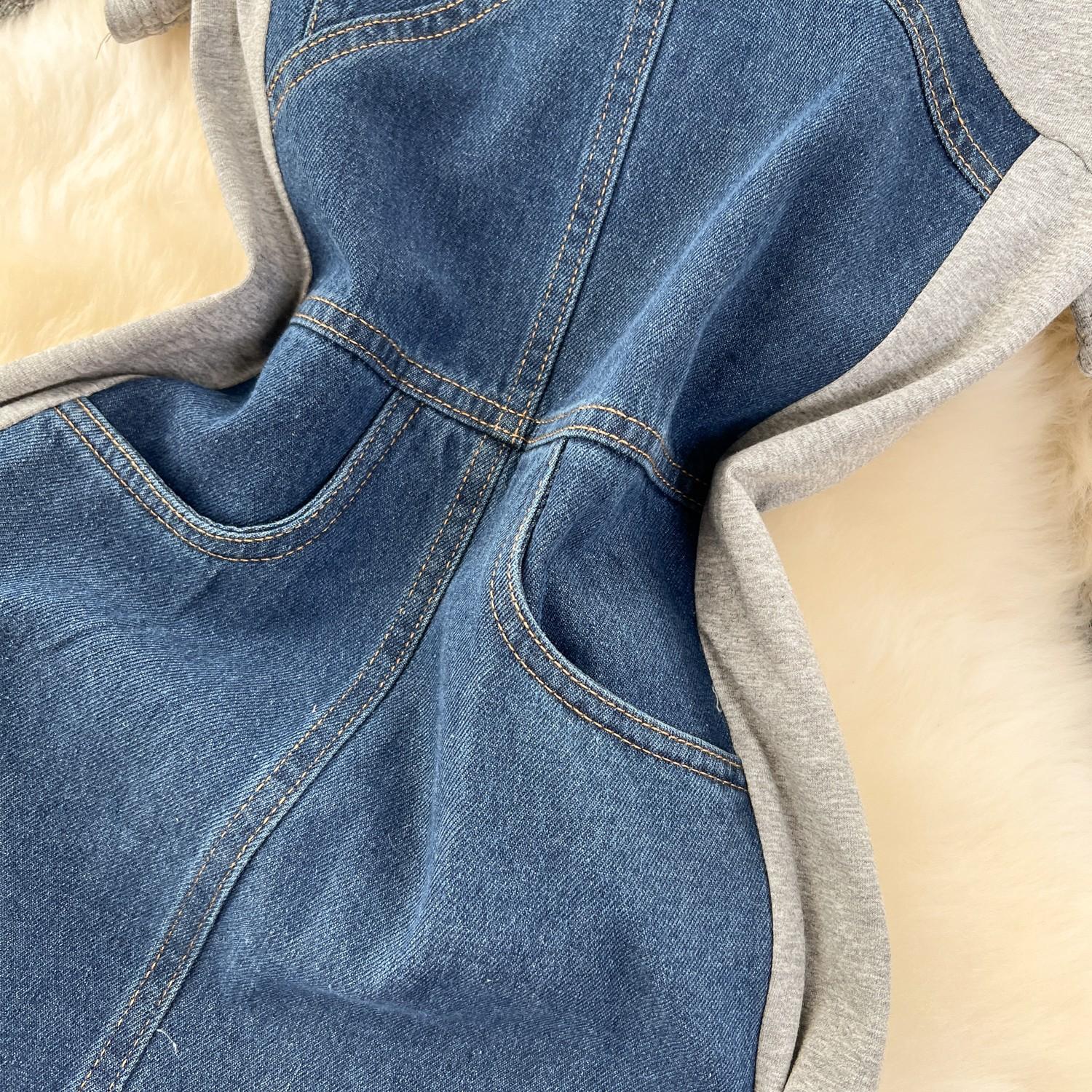 Летнее повседневное длинное джинсовое платье женское лоскутное дизайнерское джинсовое — фото 6