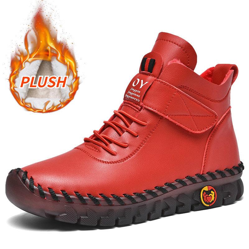 Populární dámské boty fleecové teplé vysoké bavlněné boty zimní ručně šité mateřské boty 2025 měkká podrážka plochá podrážka